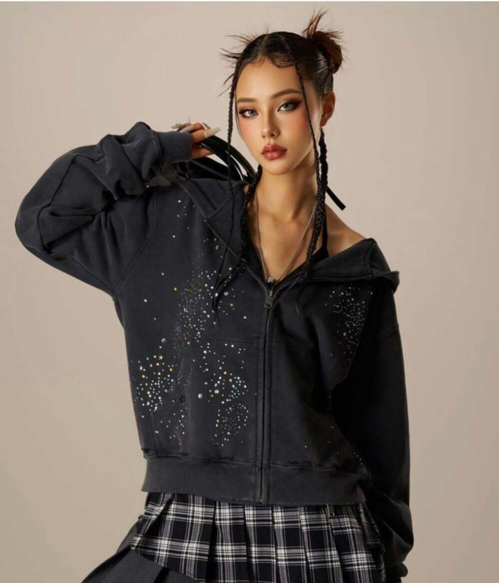 Aelfric Eden Rhinestone Boxy Zip Up V302 Hoodie